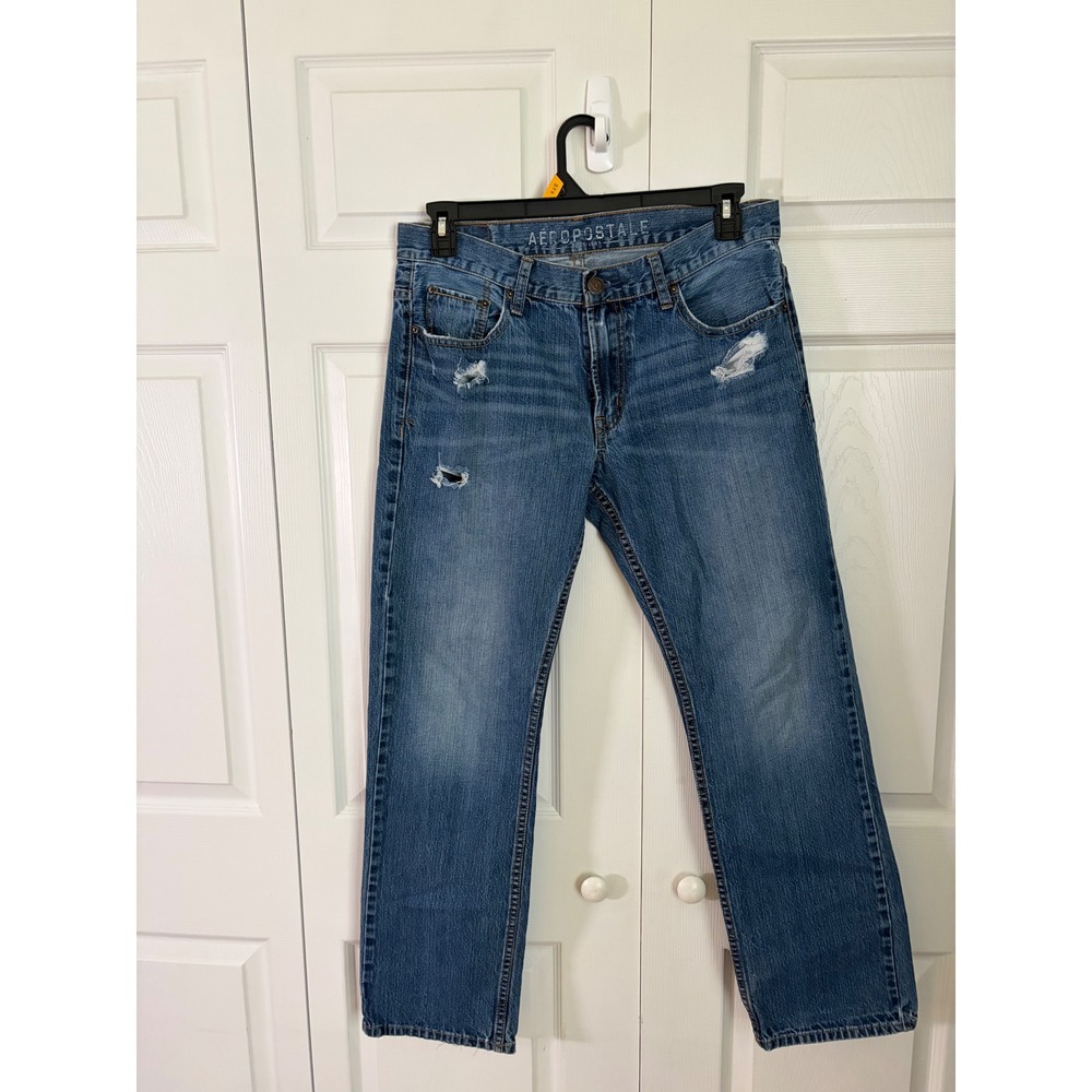 Aeropostale‎ Essex Straight Leg Jeans Mens 33x32 Med Wash Distressed Blue Denim